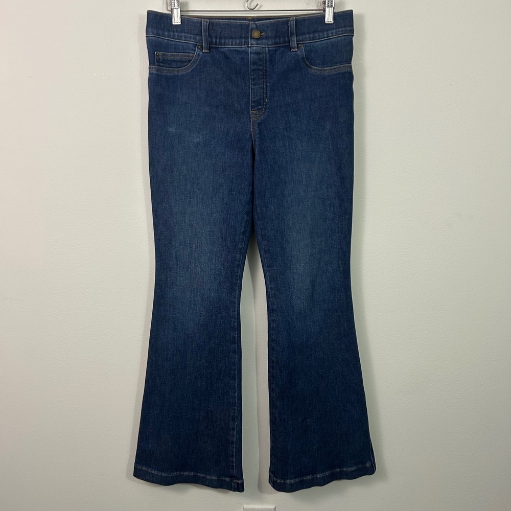Spanx Flare Jeans Womens Large Dark Wash Blue High Rise Pull On Stretch Denimβ